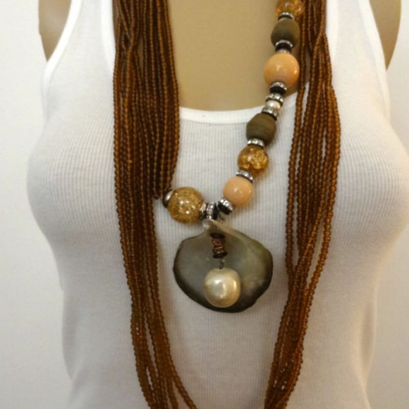VTG Runway Glass Bead Baroque Pearl Shell Necklace - Picture 2 of 8